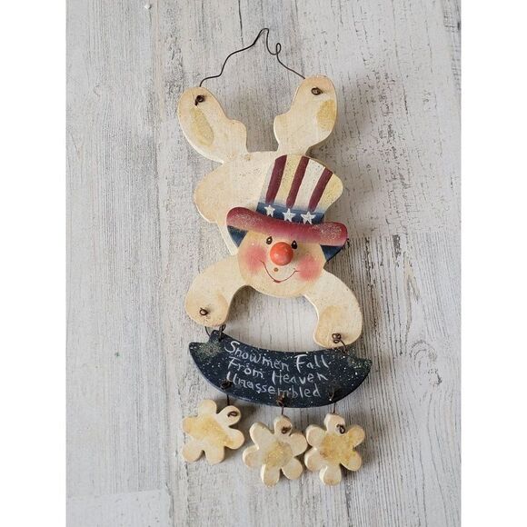 Snowman fall from Heaven wooden hanging wall decor Xmas - Picture 1 of 8